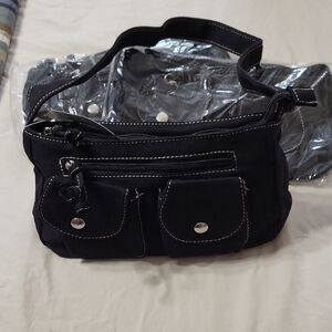 All 3 Black Shoulder Bag with Silver Accents